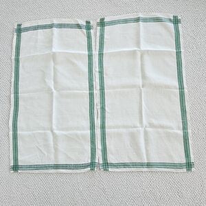Two Vintage Pure Linen Tea Kitchen Towel Green And Black Stripe Soft 28"